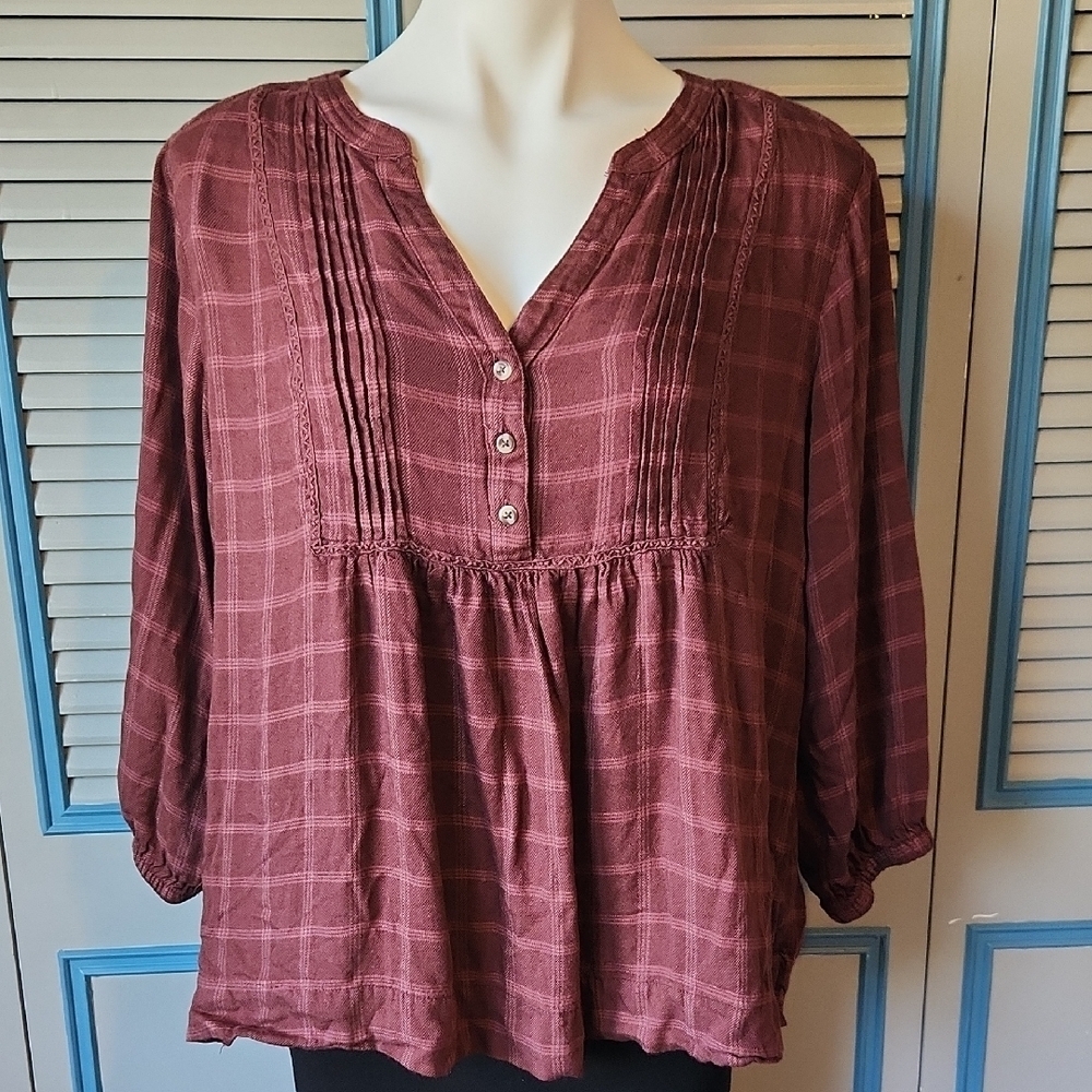 Wrangler Maroon Plaid Blouse